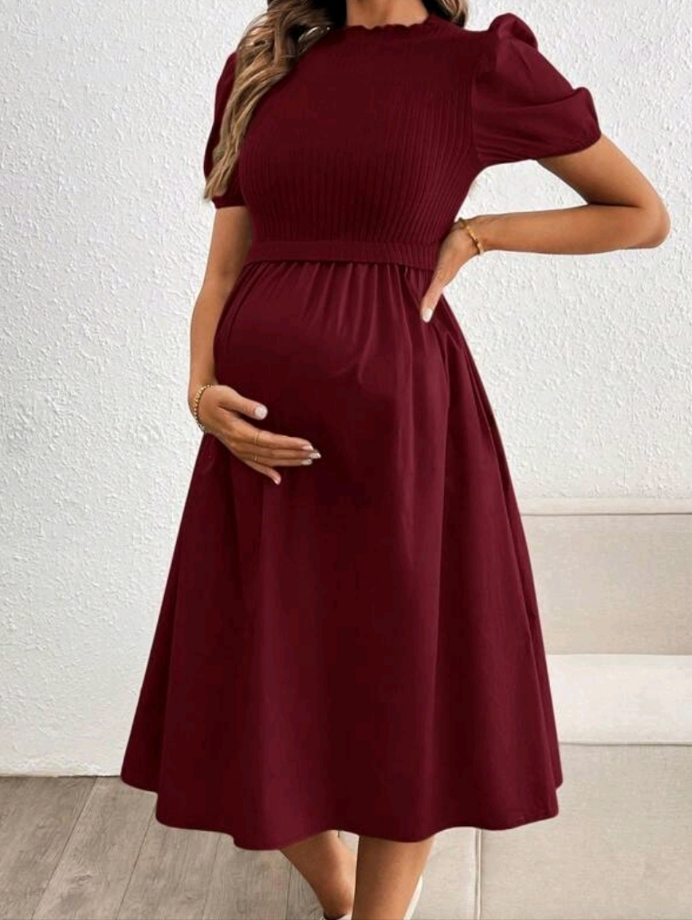 Maternity Burgundy A-Line Midi Dress